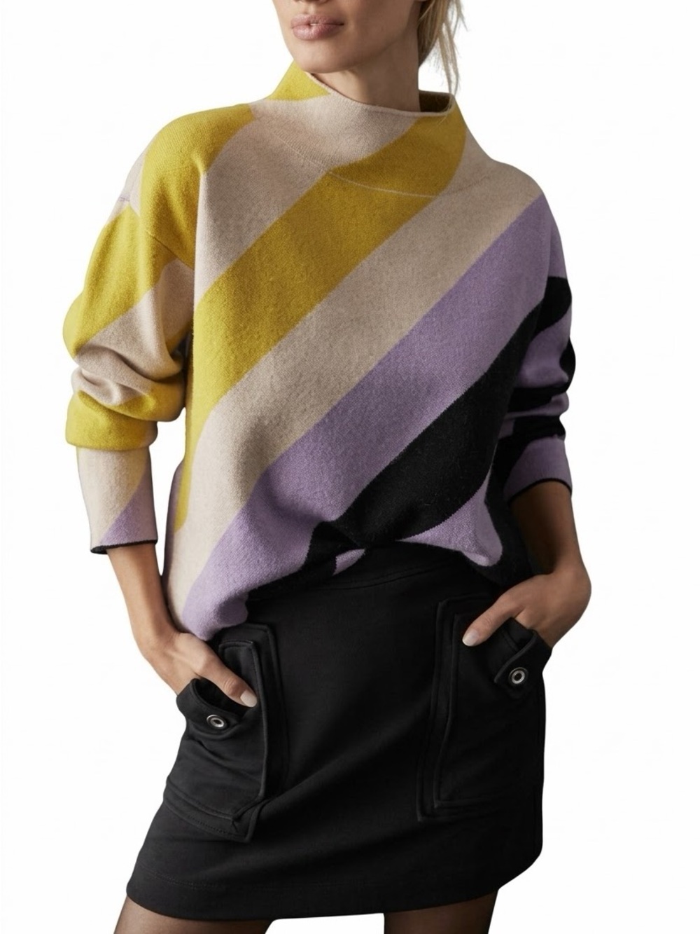 Anthropologie Maeve Carys Mock Neck Sweater Multicolor Stripe Medium